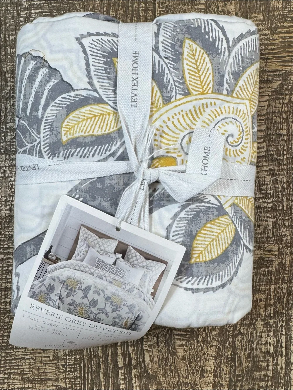 NWT Queen/Full Duvet Set - Grey and Yellow Floral